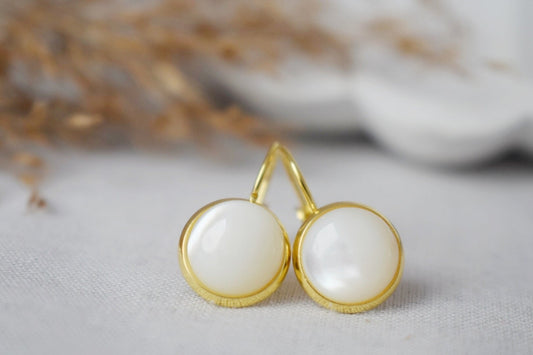 Mother of pearl earrings, Shell dangle earrings, Bridesmaid gift, Wedding jewelry