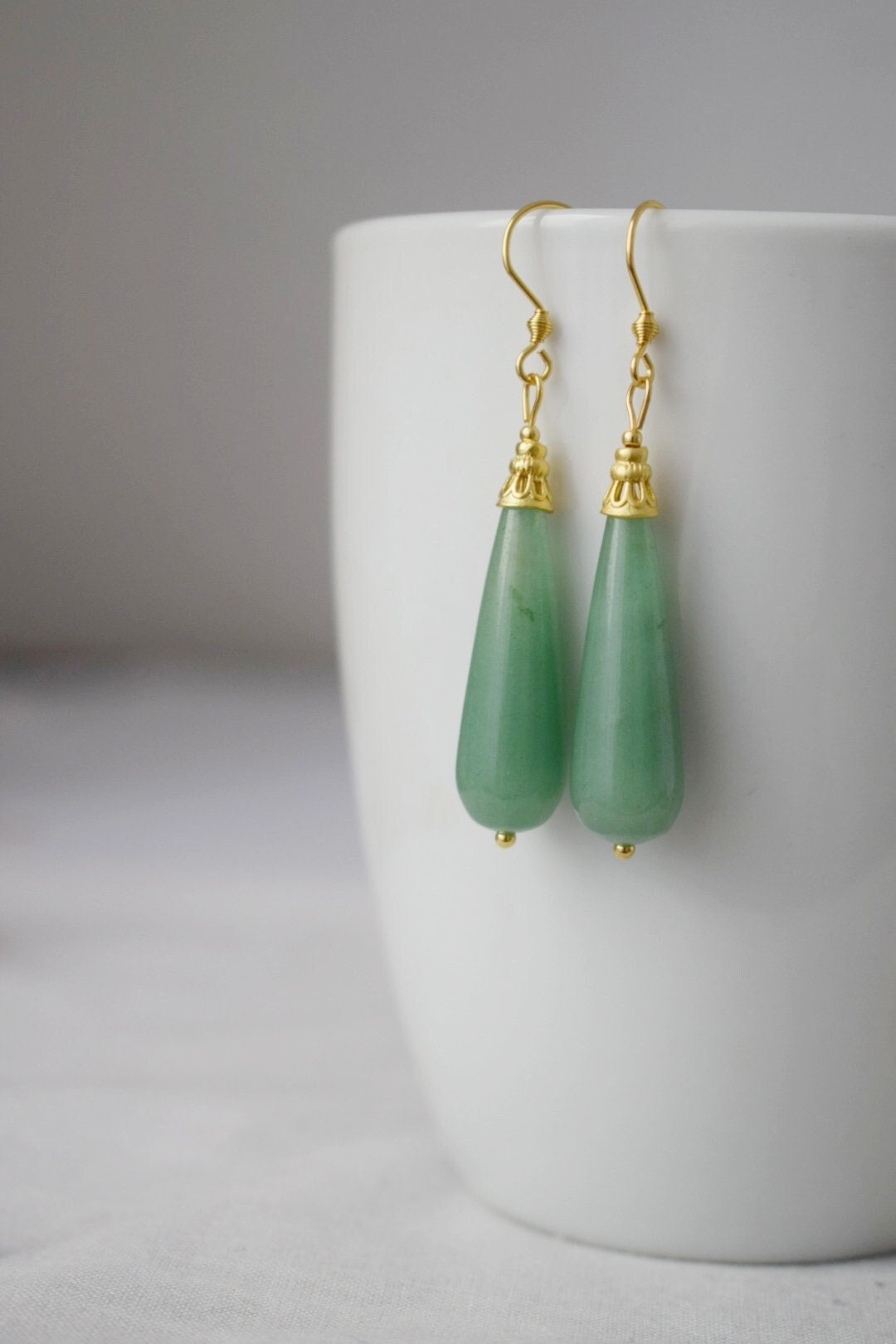 Natural rose quartz teardrop earrings, Long drop earrings, Gemstone dangle earrings, Gold plated stainless steel, Rose quartz jewelry