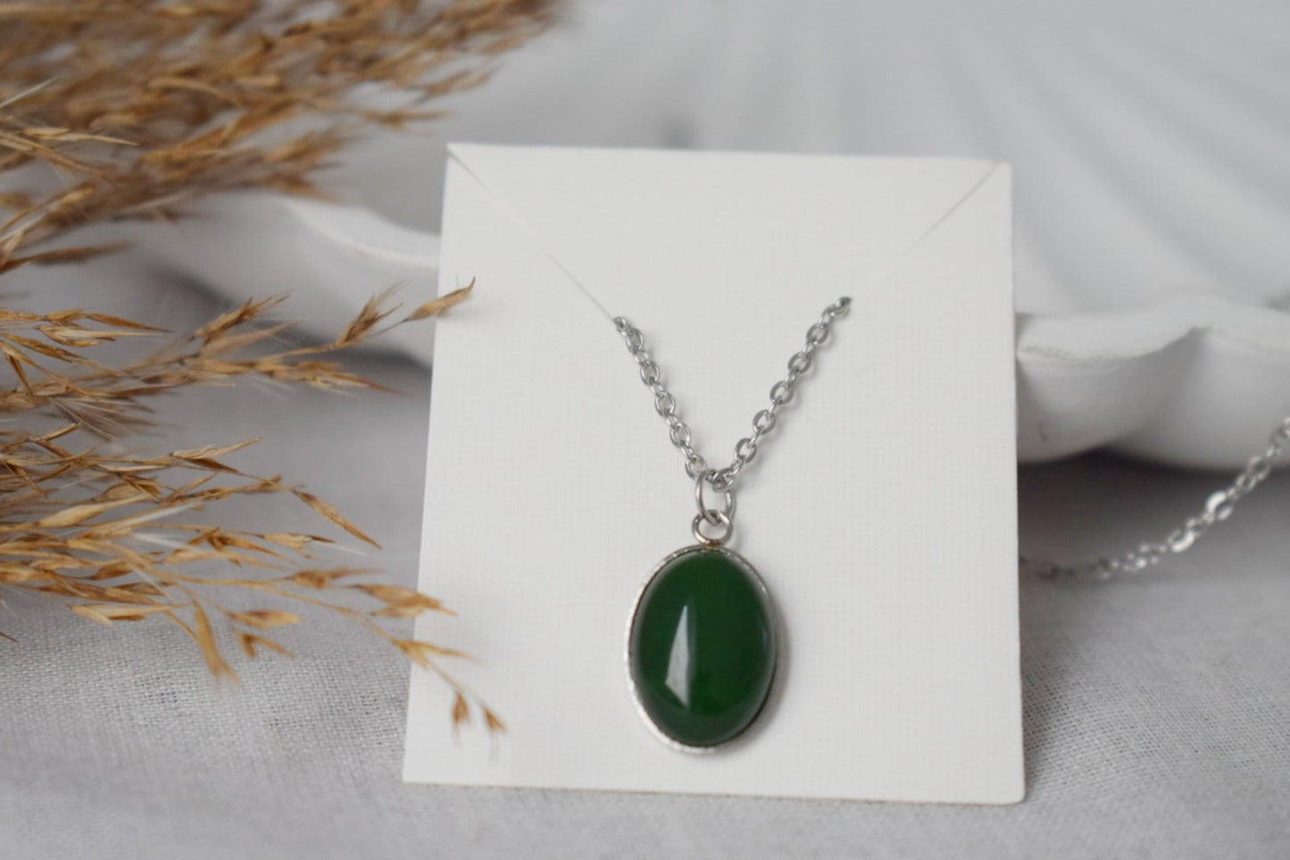 Green jade earrings, Gemstone oval dangle drop earrings, Dark Green, Stainless steel, Leverback, Birthday small jewelry gift for women