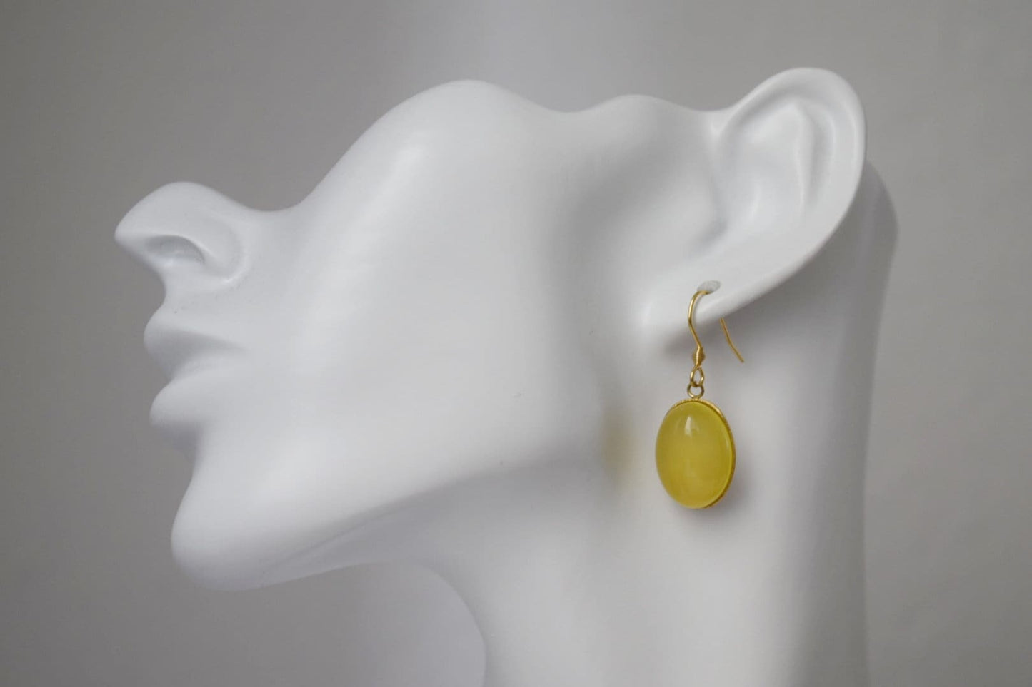 Yellow agate earrings gold, Oval gemstone dangle earrings, Natural stone hanging earrings women, Golden jewelry for her, Mother's day gift