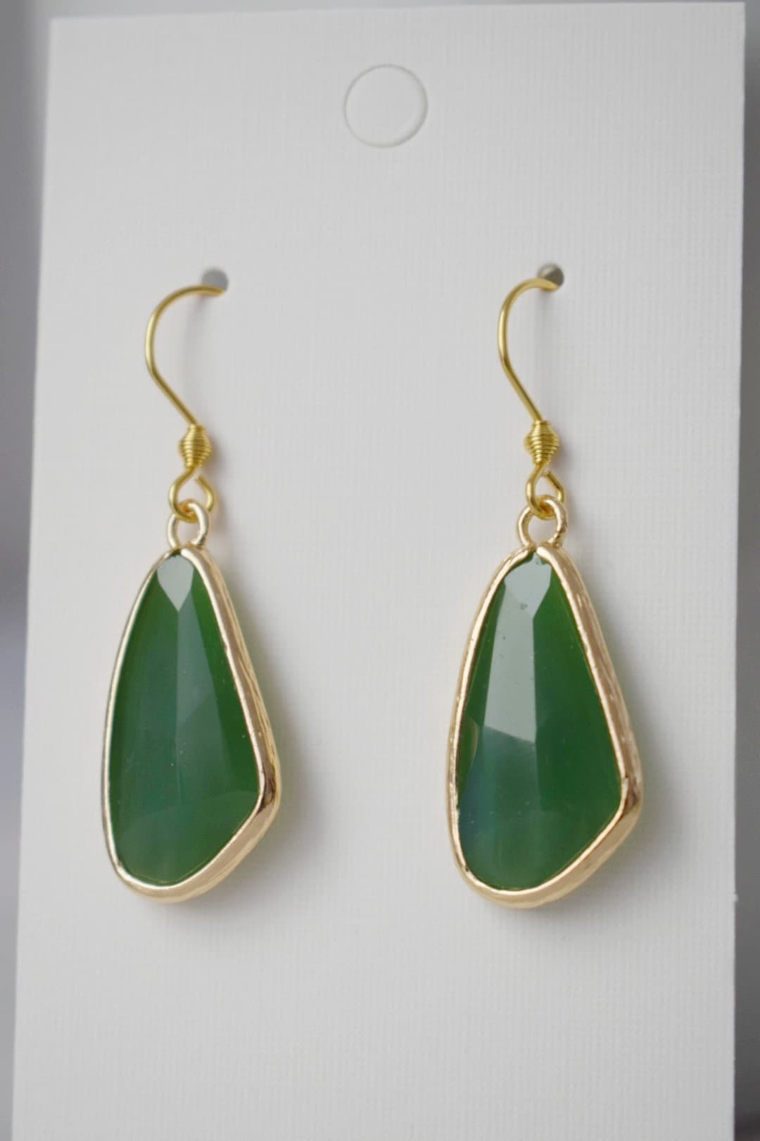 Glass dangle earrings, Large teardrop earrings, Faceted earrings, Aventurine green, Long teardrop boho hanging earrings, Glass gold jewelry