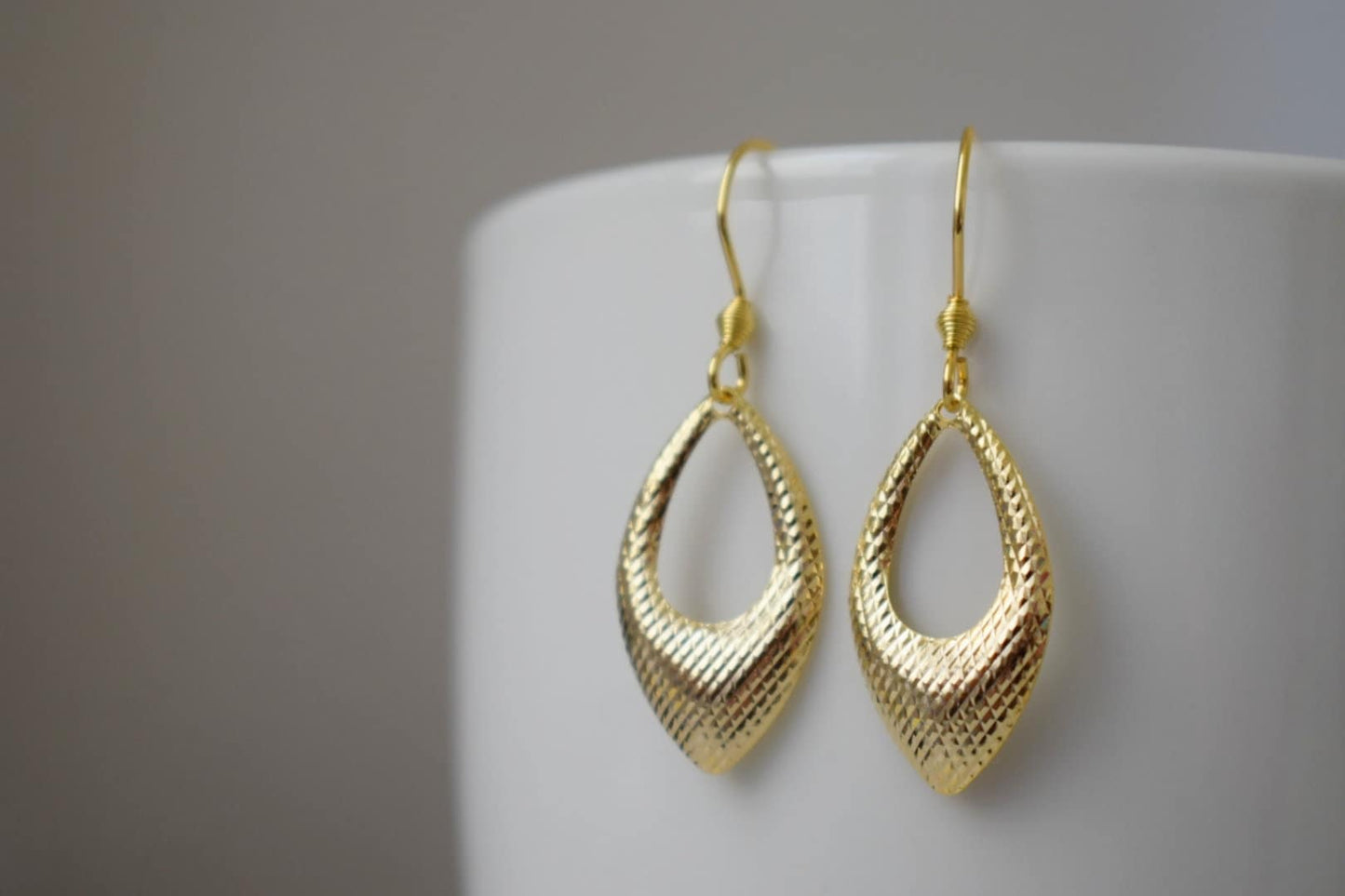 Gold pendant teardrop earrings, Minimalist, Geometric hanging dangle and drop gold earrings, Birthday small jewelry gifts for women mom wife