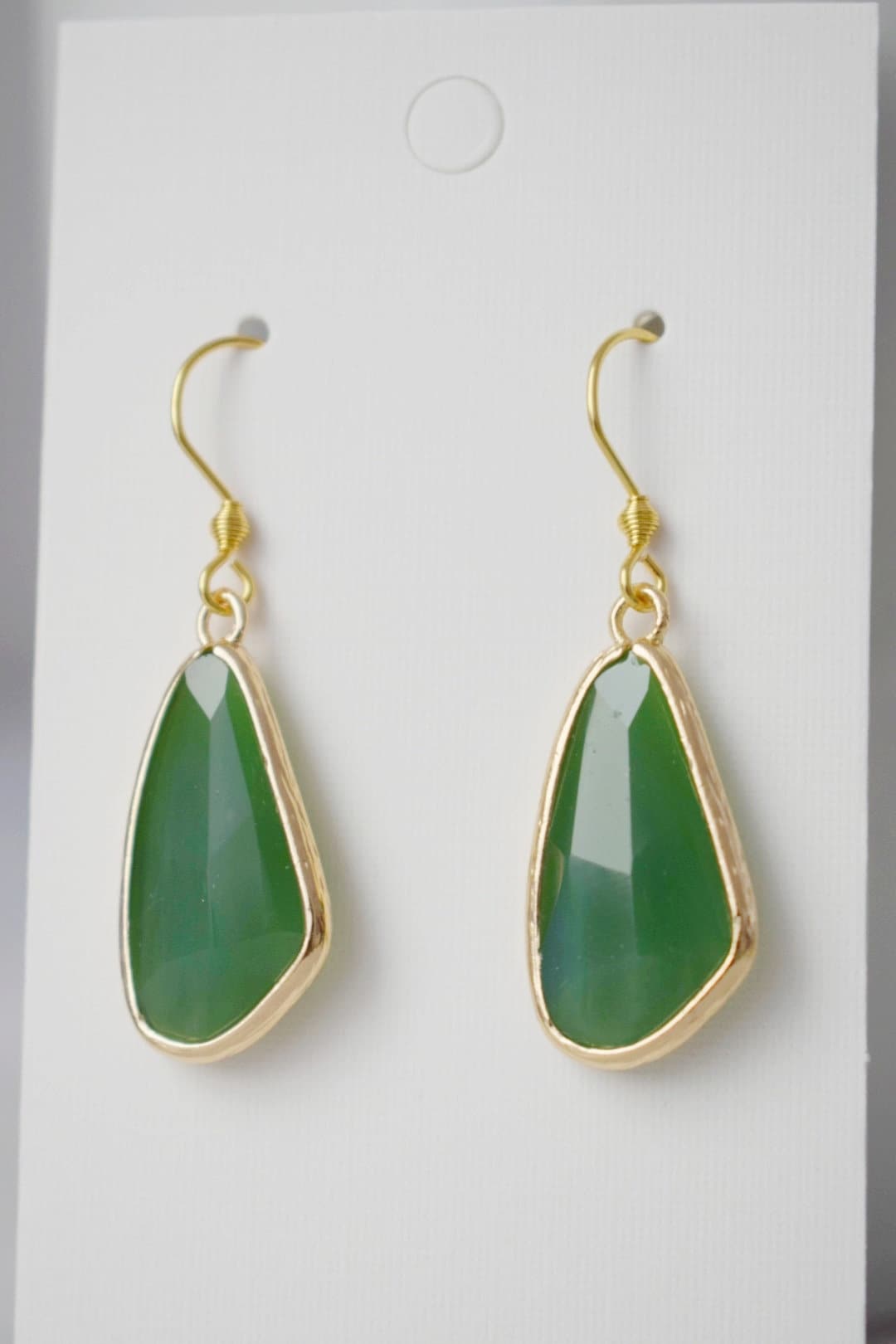Glass dangle earrings, Large teardrop earrings, Faceted earrings, Aventurine green, Long teardrop boho hanging earrings, Glass gold jewelry