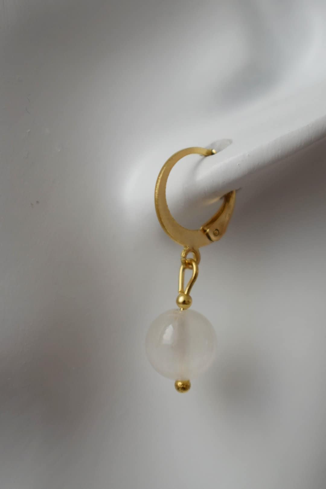 Small gemstone huggie earrings, Aventurine, Rose quartz, Selenite, Yellow jade, Ball earrings, Minimalist Handmade jewelry, Gift for her