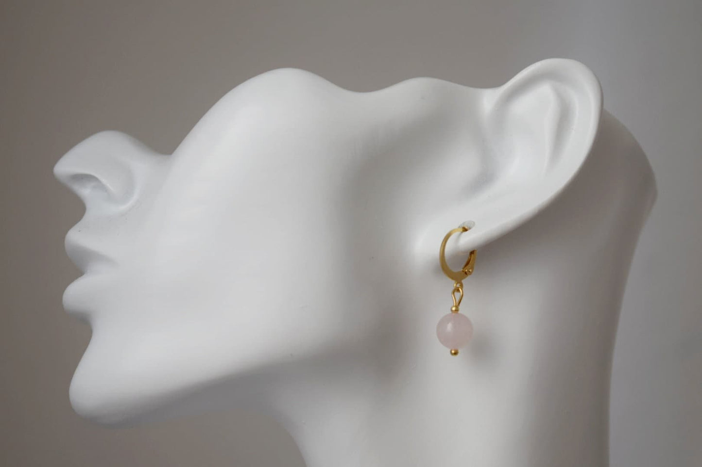 Small gemstone huggie earrings, Aventurine, Rose quartz, Selenite, Yellow jade, Ball earrings, Minimalist Handmade jewelry, Gift for her