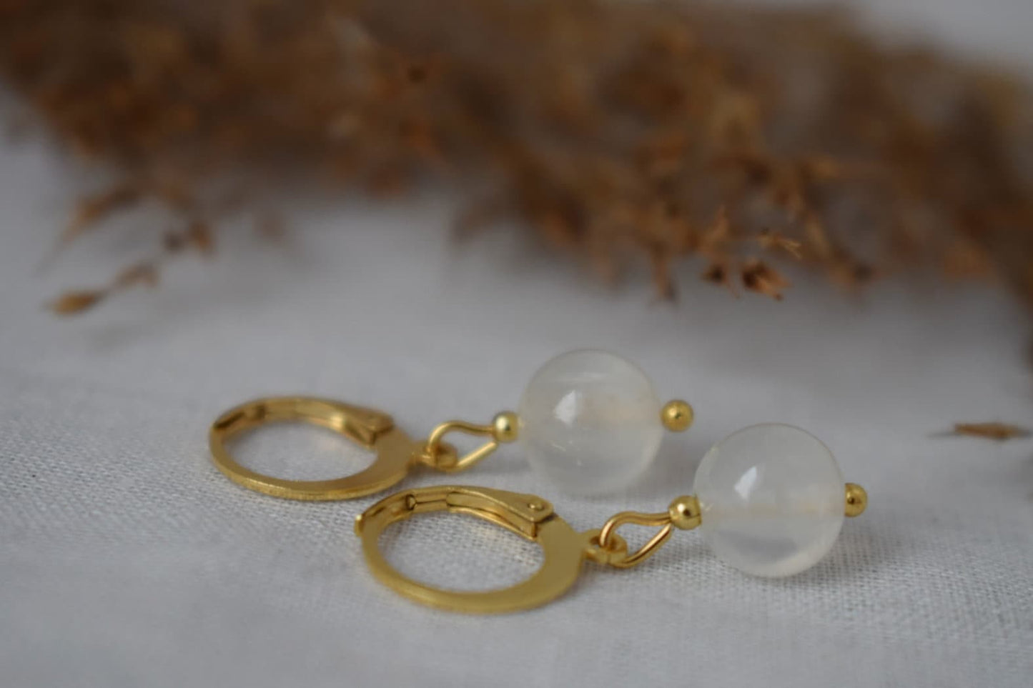 Small gemstone huggie earrings, Aventurine, Rose quartz, Selenite, Yellow jade, Ball earrings, Minimalist Handmade jewelry, Gift for her