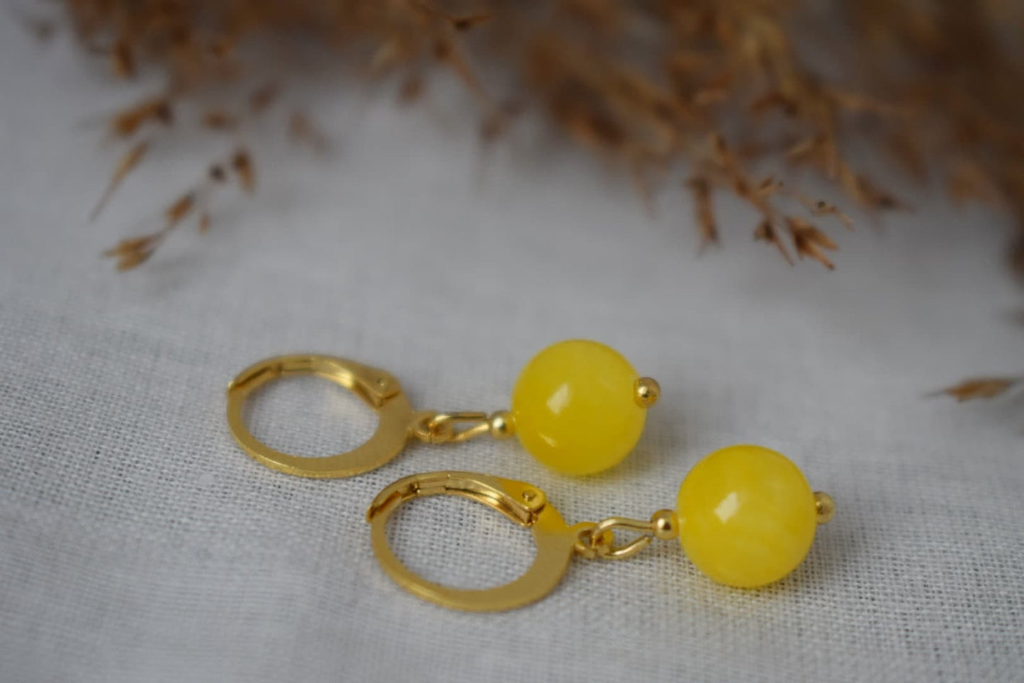 Small gemstone huggie earrings, Aventurine, Rose quartz, Selenite, Yellow jade, Ball earrings, Minimalist Handmade jewelry, Gift for her