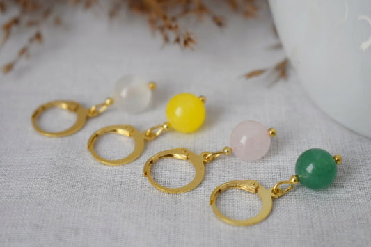 Small gemstone huggie earrings, Aventurine, Rose quartz, Selenite, Yellow jade, Ball earrings, Minimalist Handmade jewelry, Gift for her
