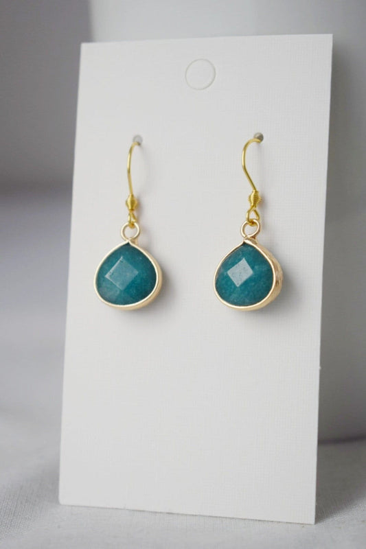 Turquoise Teal Jade Earrings, Teardrop Faceted Pendant Earrings, Gemstone Hanging Earrings Women, Jade Jewelry, Gift For Her