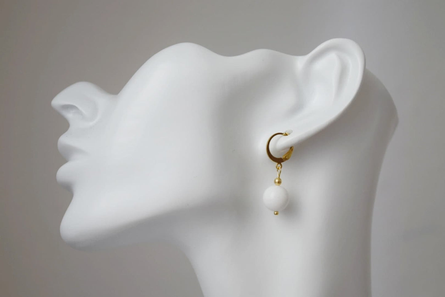 Huggie earrings with white jade gemstone bead pendant in gold plated stainless steel hoop earringsBest christmas gift