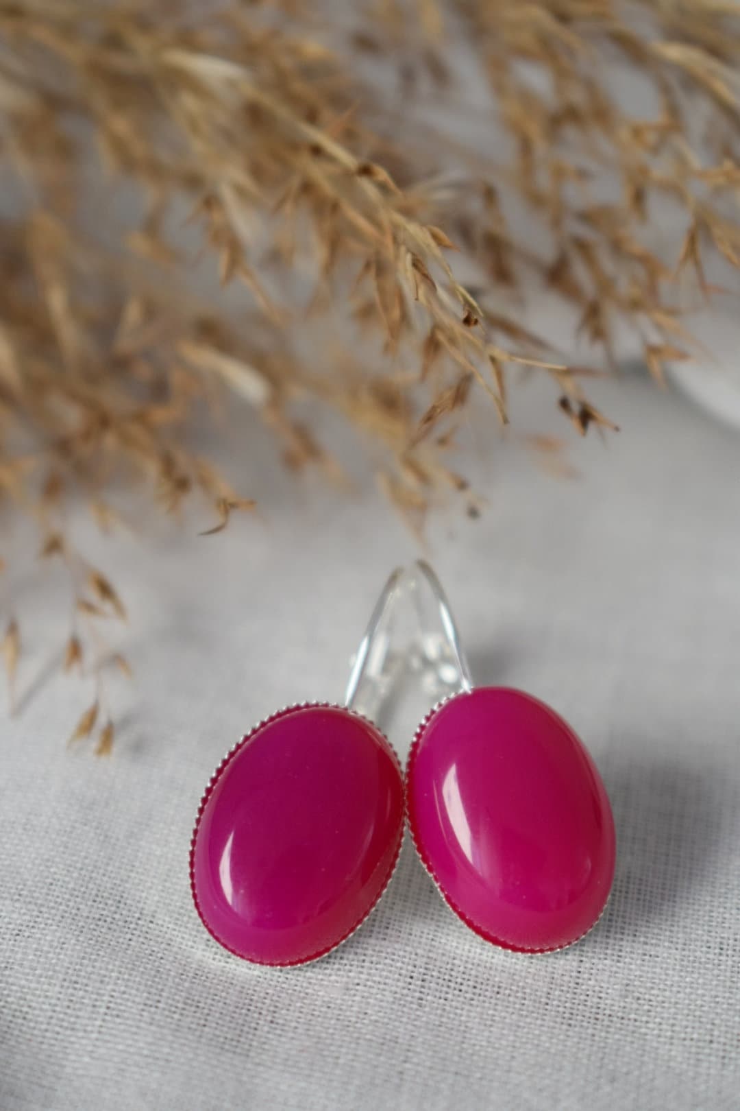 Pink agate earrings, Oval gemstone earrings, Pink leverback earrings, Pink stone, Pink silver jewelry, Agate silver jewelry, Gift for her