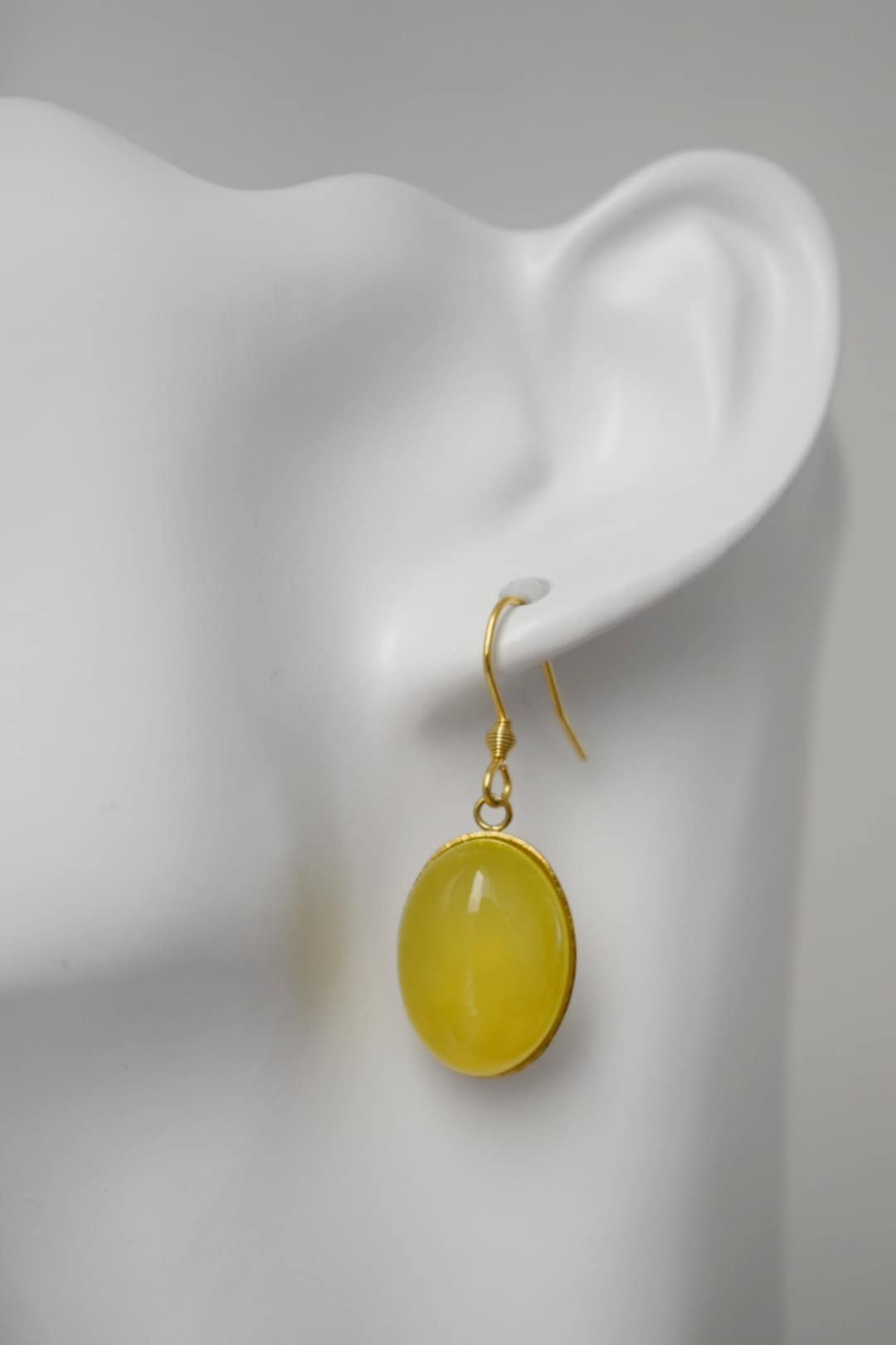 Yellow agate earrings gold, Oval gemstone dangle earrings, Natural stone hanging earrings women, Golden jewelry for her, Mother's day gift