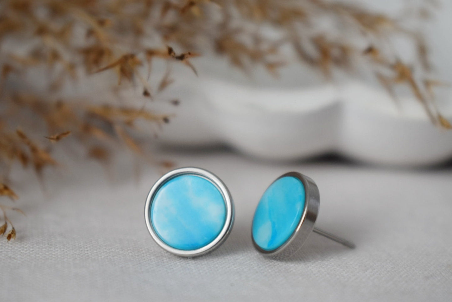 Mother of pearl stud earrings, Shell stud earrings, 10mm, Stainless Steel stud earrings, Round, Push back stud, Pearl jewelry, Gift women