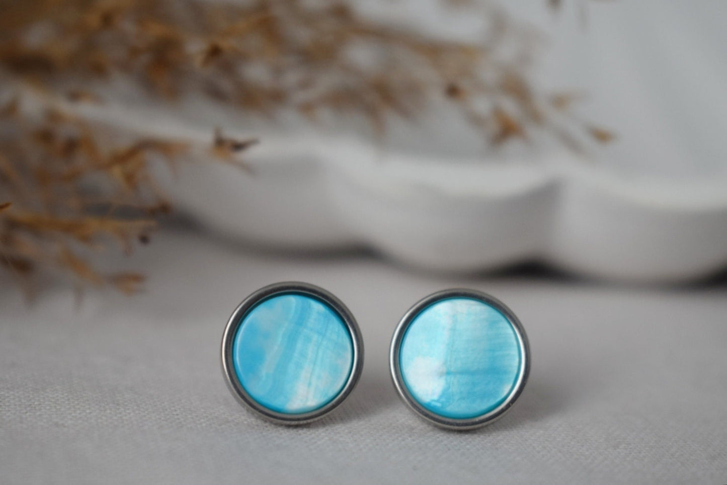 Mother of pearl stud earrings, Shell stud earrings, 10mm, Stainless Steel stud earrings, Round, Push back stud, Pearl jewelry, Gift women