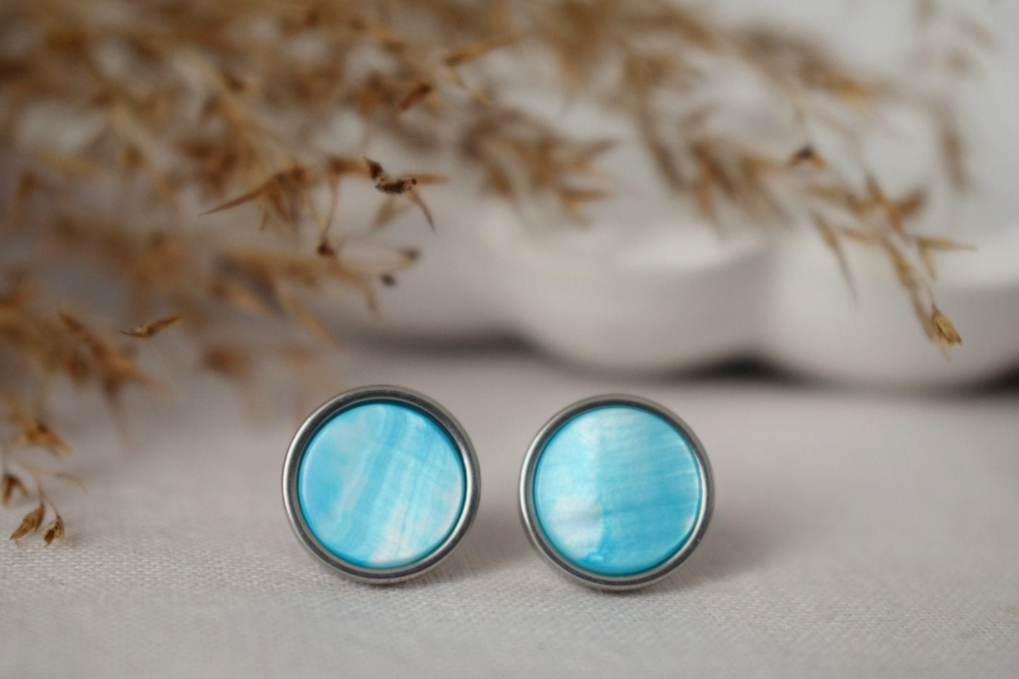 Mother of pearl stud earrings, Shell stud earrings, 10mm, Stainless Steel stud earrings, Round, Push back stud, Pearl jewelry, Gift women
