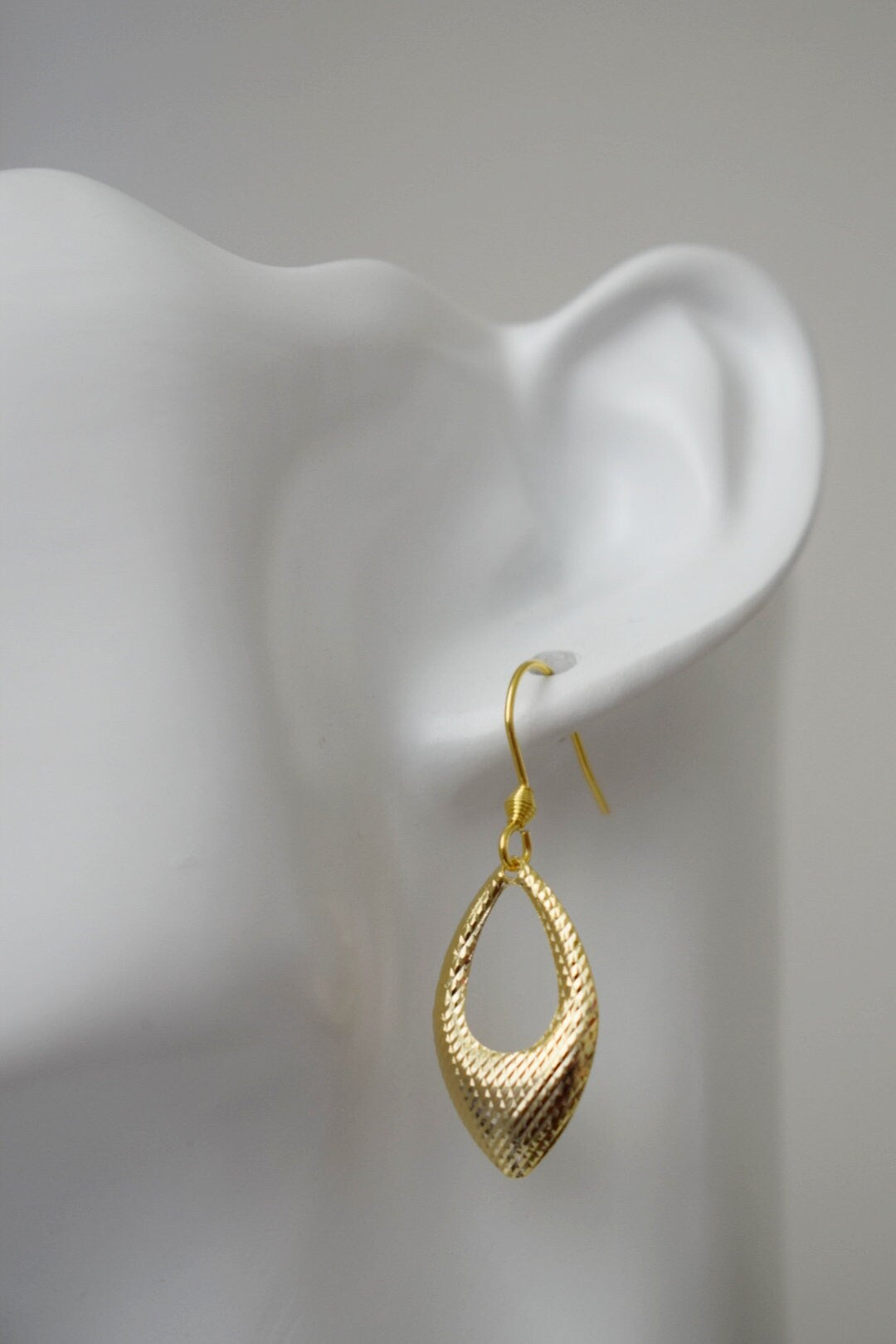Gold pendant teardrop earrings, Minimalist, Geometric hanging dangle and drop gold earrings, Birthday small jewelry gifts for women mom wife