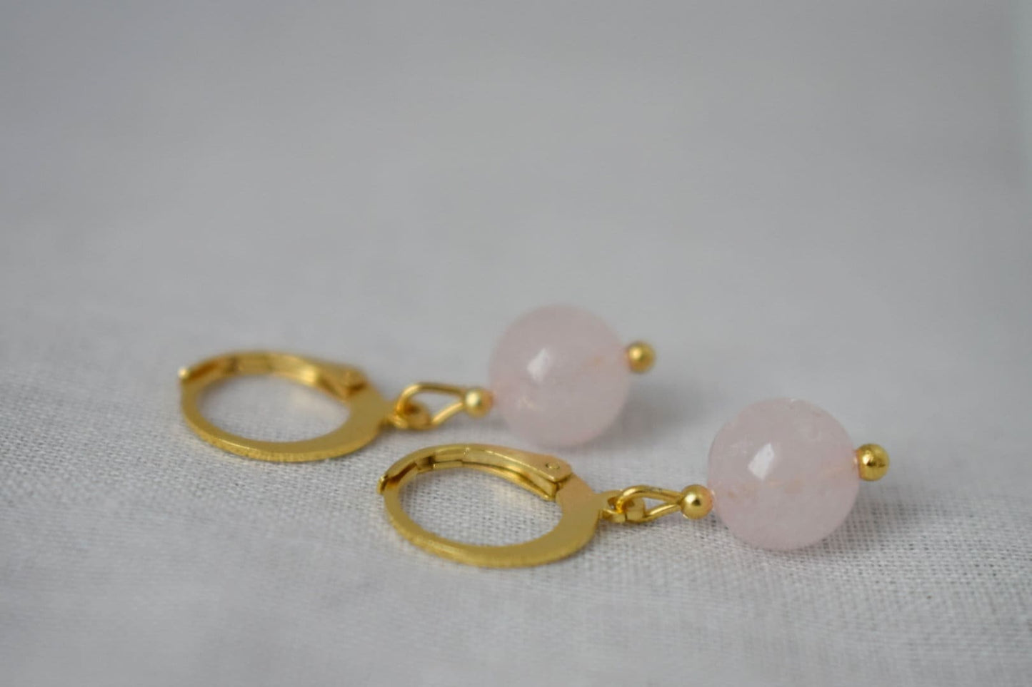 Small gemstone huggie earrings, Aventurine, Rose quartz, Selenite, Yellow jade, Ball earrings, Minimalist Handmade jewelry, Gift for her