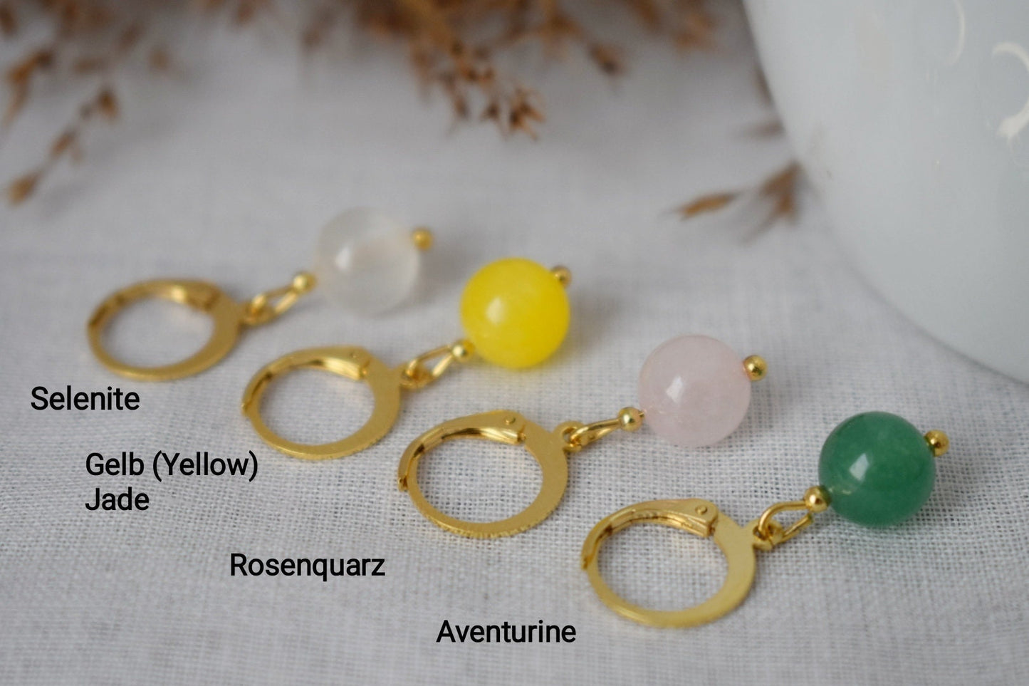 Aventurine Hoop Earrings, 24k Gold Plated Huggie, Small Gemstone Charm Earrings Dangle, Lightweight, Green Stone Pearl Jewelry, Gift For Her
