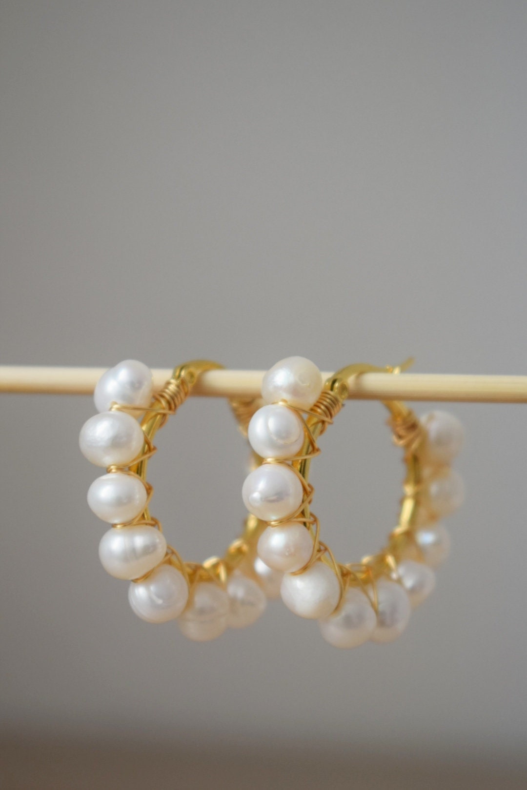Pearl hoop earrings gold, Pearl Cluster Dangle Earrings, Lever back earrings, Bridesmaid huggies, Wedding pearl earrings, Gift for women
