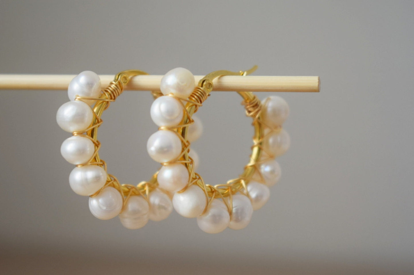 Pearl hoop earrings gold, Pearl Cluster Dangle Earrings, Lever back earrings, Bridesmaid huggies, Wedding pearl earrings, Gift for women