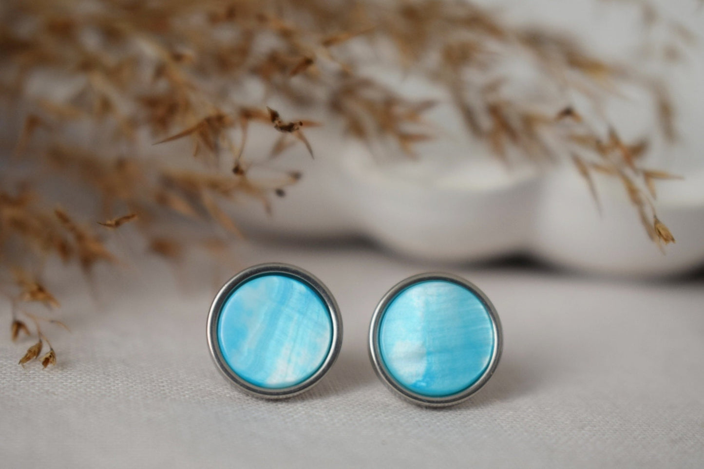 Mother of pearl stud earrings, Shell stud earrings, 10mm, Stainless Steel stud earrings, Round, Push back stud, Pearl jewelry, Gift women