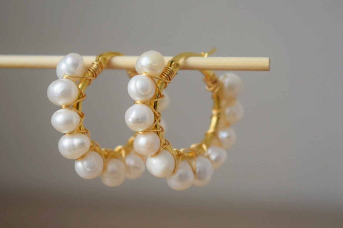 Pearl hoop earrings gold, Pearl Cluster Dangle Earrings, Lever back earrings, Bridesmaid huggies, Wedding pearl earrings, Gift for women