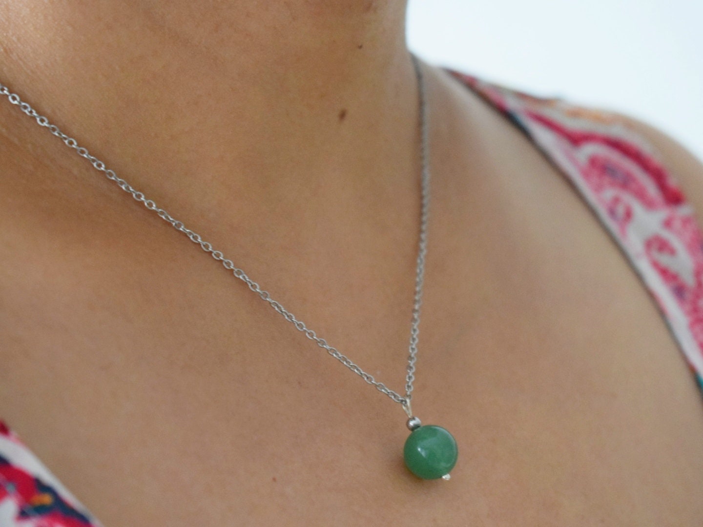 Sterling Silver Dangling Hoop Earrings with Green Gemstone Aventurine, Bead Huggies, Hanging Ball Stone Earrings, Jewelry Gift For Her