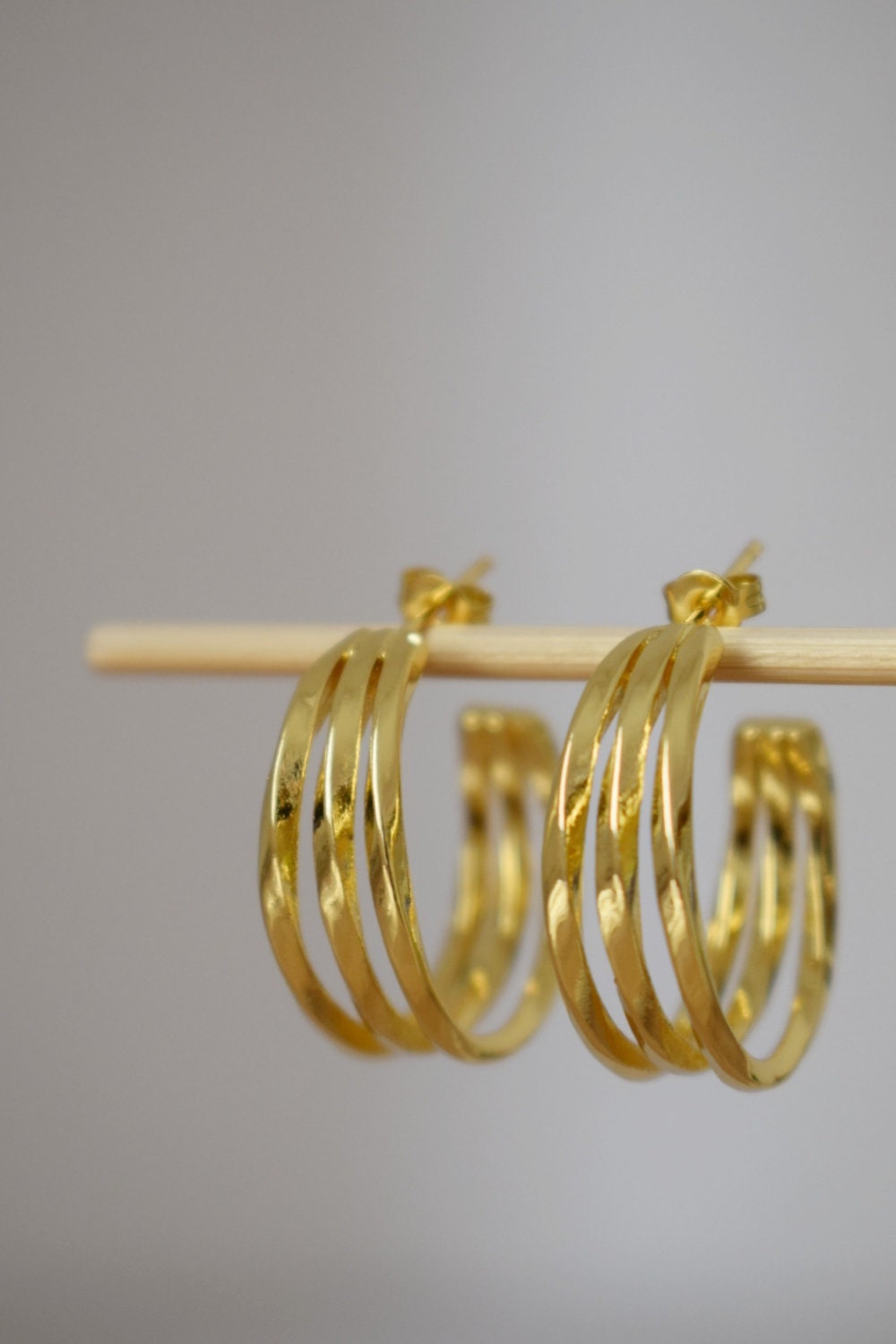 Triple Layer Hoops, 18k Gold Plated Triple Row Stud Earrings, Statement Chunky Half Hoops For Women, Boho Modern Earrings, Gift For Her