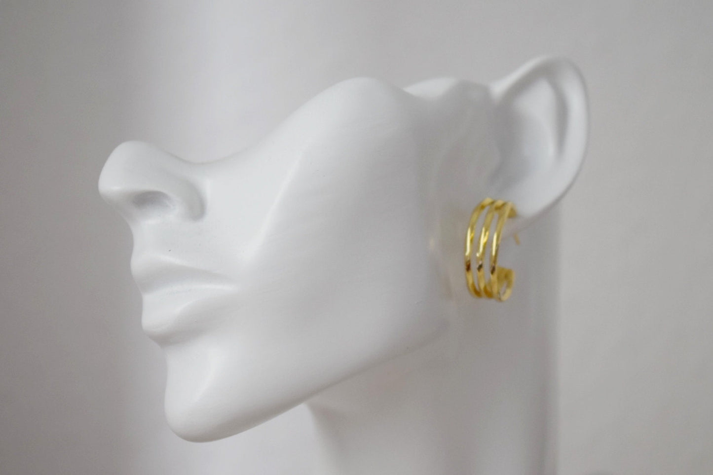 Triple Layer Hoops, 18k Gold Plated Triple Row Stud Earrings, Statement Chunky Half Hoops For Women, Boho Modern Earrings, Gift For Her