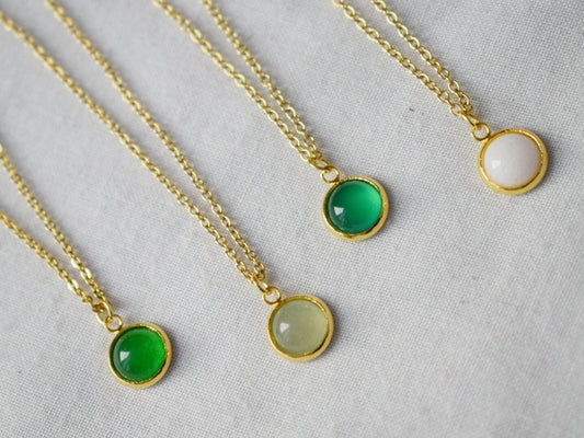 Minimalist gemstone necklace gold for women, green jade, aventurine, green agate, white jade, 8mm pendant necklace, Layered necklace, Gift