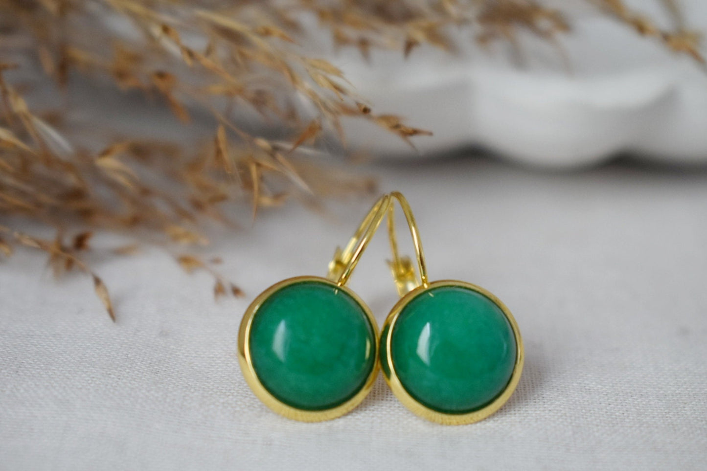 Small Green Jade Earrings Gold, 8 mm Earrings, Small Gemstone Earrings, Gifts For Women, Jade Jewelry, Wedding Anniversary Gift For Her