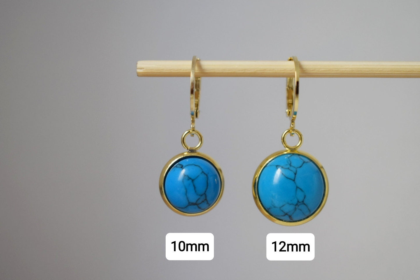 Turquoise earrings, Huggie earrings with turquoise pendant stainless steel, Round gemstone hoops, Small boho jewelry, Gift for her