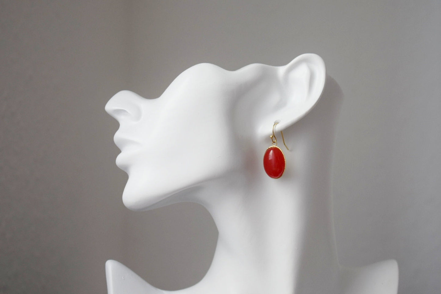 Red jade earrings dangle, Red gold statement earrings, Hanging oval gemstone earrings, red earrings for women, Jade jewelry, Gift for her