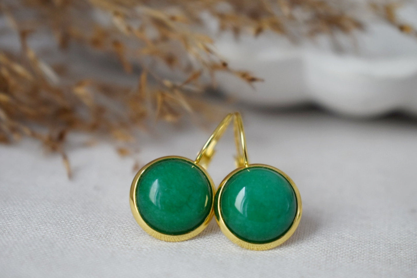 Small Green Jade Earrings Gold, 8 mm Earrings, Small Gemstone Earrings, Gifts For Women, Jade Jewelry, Wedding Anniversary Gift For Her