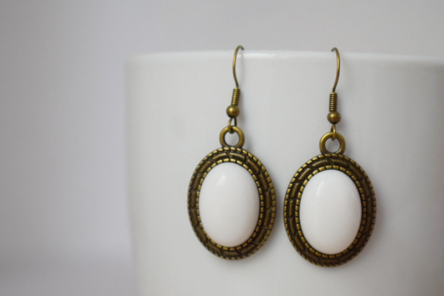 Vintage white jade dangle earrings, Gemstone drop earrings, Stone hanging earrings, Statement filigree earrings, Jewelry gift for women