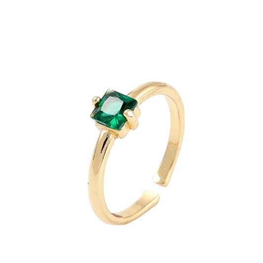 Cubic zirconia ring, Dainty cuff ring, 18k gold plated, Green crystal ring, Everyday rectangle ring, Zirconia Jewelry, Birthday gift for her