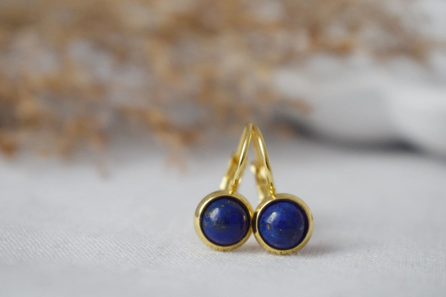 Small Blue Lapis Lazuli Earrings Dangle, Minimalist, Gemstone, Natural stone, Lever back, Round, 6mm, September Birthstone Jewelry, Gift her