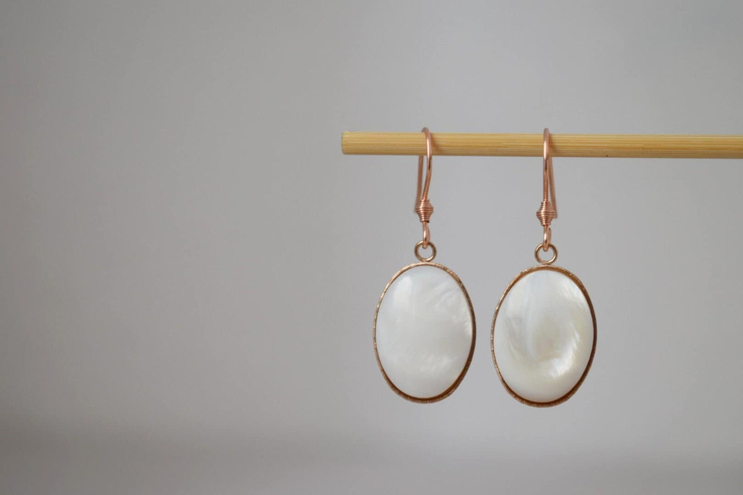 Freshwater pearl earrings, Rose gold dangle earrings, Oval shell pendant, Bridesmaid, Wedding rose gold jewelry, Handmade gift for her