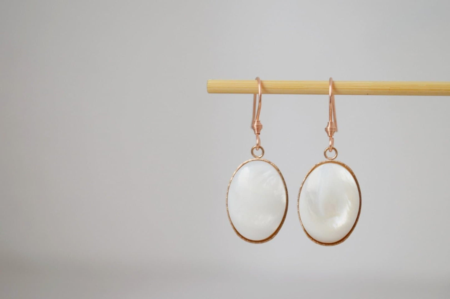 Freshwater pearl earrings, Rose gold dangle earrings, Oval shell pendant, Bridesmaid, Wedding rose gold jewelry, Handmade gift for her