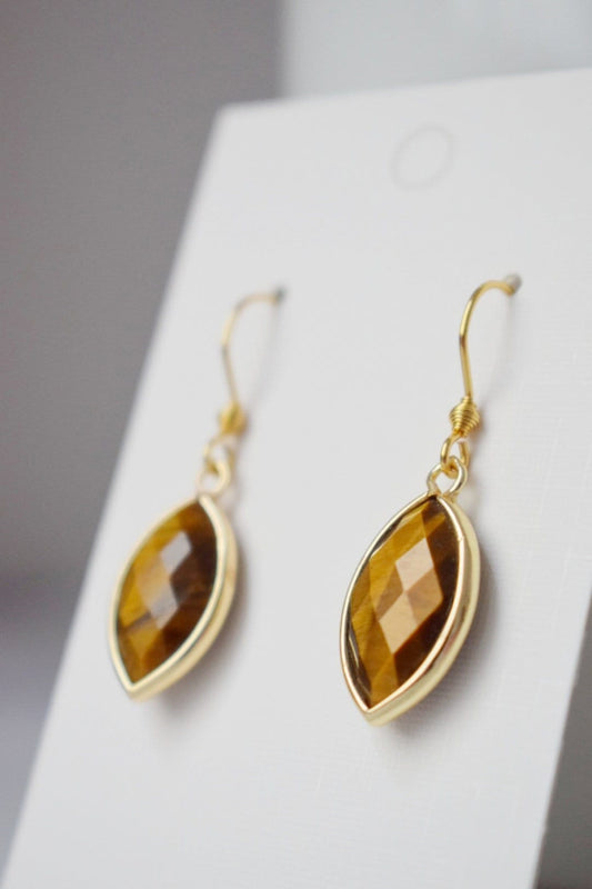 Tiger's Eye Earrings, Faceted gemstone earrings, Horse eye, Gold brown color, Stone dangle earrings, Chakra, Tiger eye jewelry