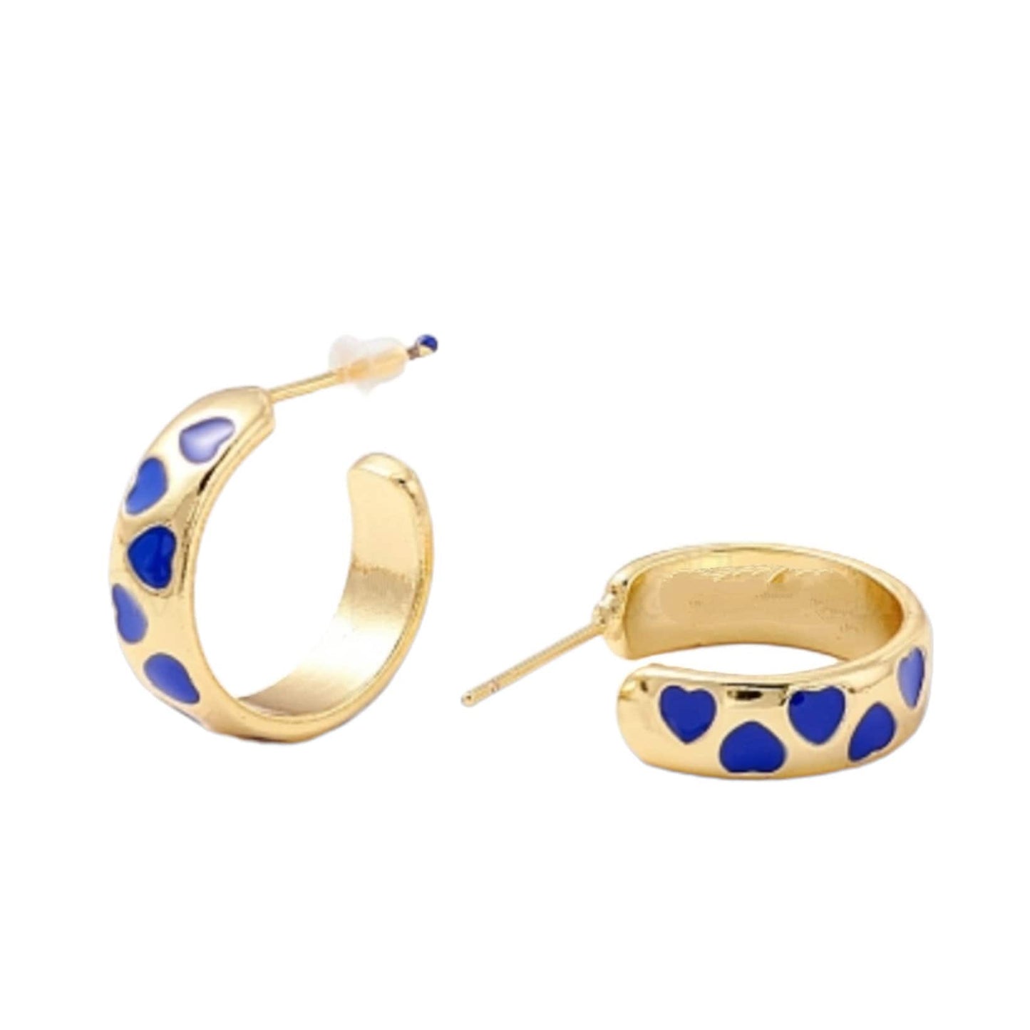 Half open hoop heart pattern enamel stud earrings, Half circle, C shape, Semicircle, 18k gold plated, Modern statement Hoops, Gift for her