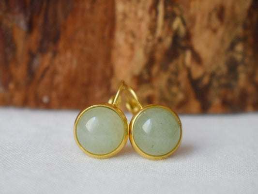 Aventurine dangle earrings gold, Green gemstone earrings, 10mm, Stone, Chakra, Hanging lever back earrings, Birthstone jewelry, Gift for her