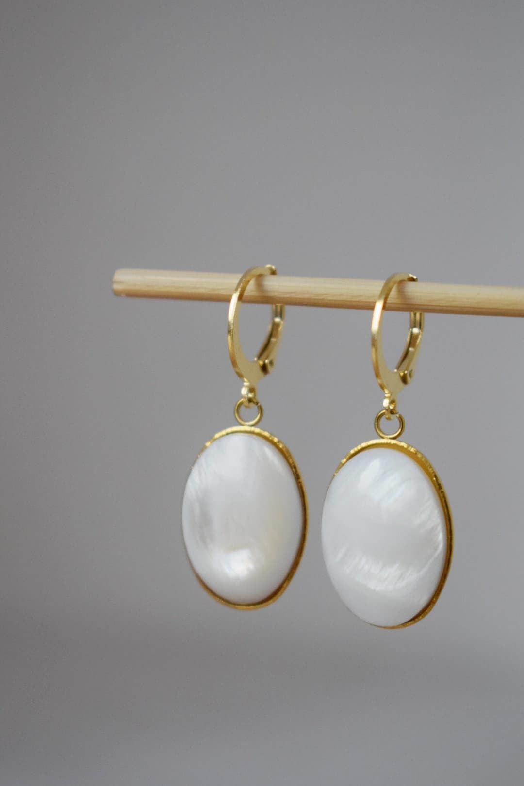 Freshwater shell huggie earrings, Elegant dangle earrings, Handmade Jewelry gift for her, Best mother's day gift