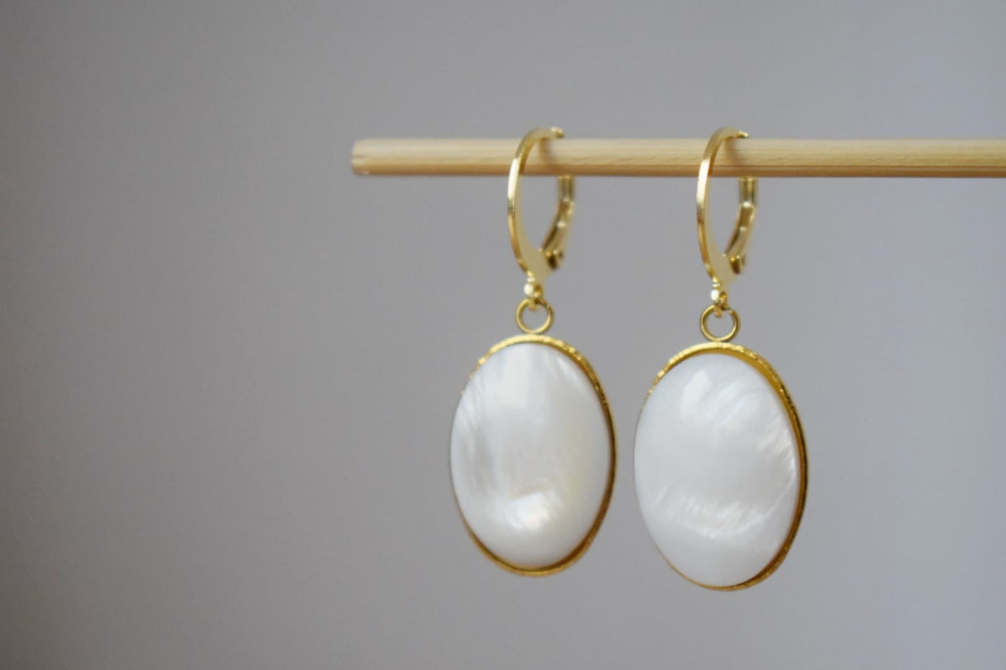 Freshwater shell huggie earrings, Elegant dangle earrings, Handmade Jewelry gift for her, Best mother's day gift