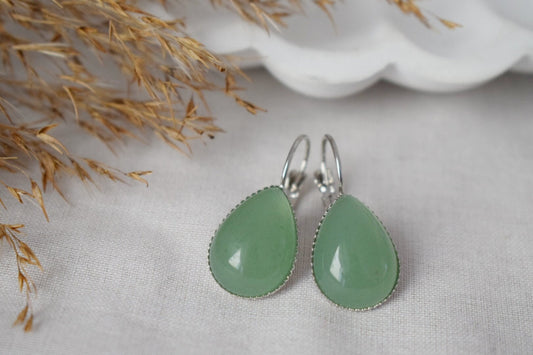Green aventurine earrings, Teardrop gemstone dangle earrings, Aventurine drop lever back earrings, Hanging earrings, Jewelry gift for her