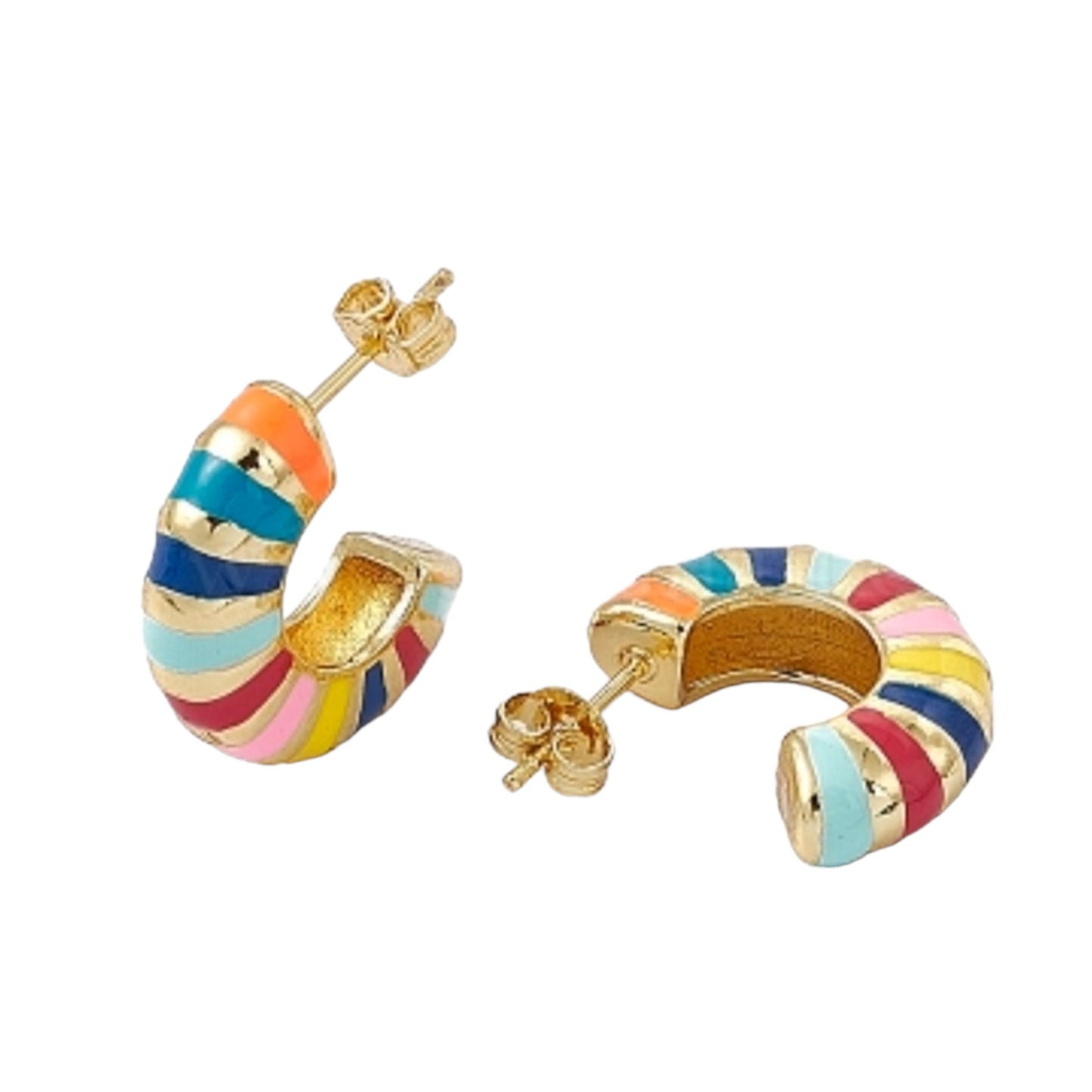 Half hoop colorful enamel stud earrings, Semi circle earrings, 18k gold plated C shape earrings, Statement chunky hoops, Modern, Gift women