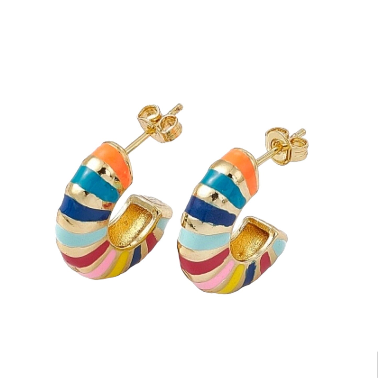 Half hoop colorful enamel stud earrings, Semi circle earrings, 18k gold plated C shape earrings, Statement chunky hoops, Modern, Gift women