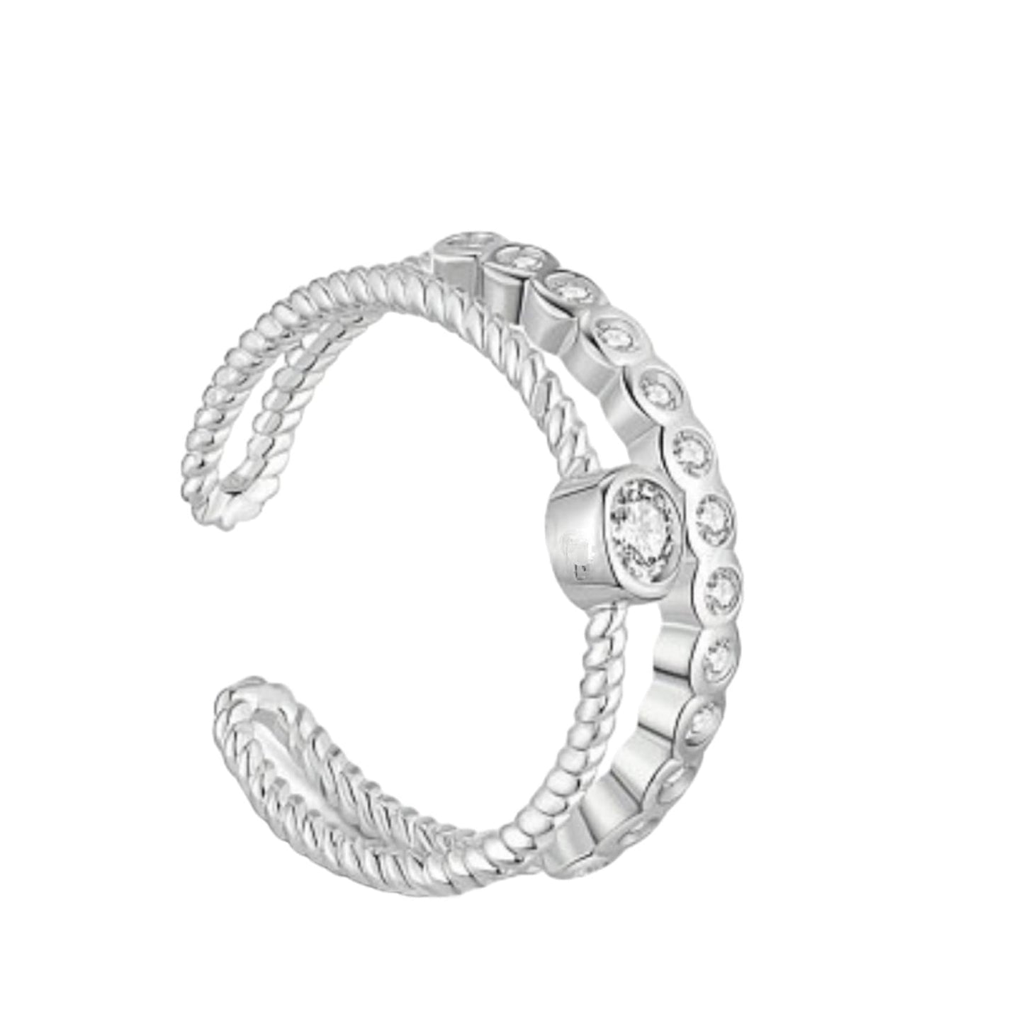 925 Sterling Silver Double Band Ring with Cubic Zirconia, Stacking Ring Sterling Silver Ring, Open 925 Sterling Silver Ring, Unique Ring