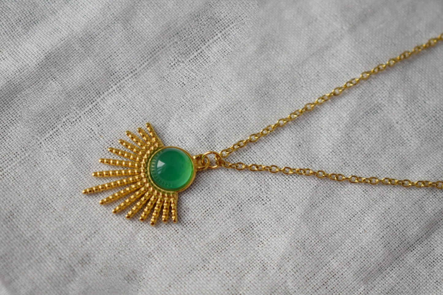 Green agate earrings, Sun rays dangling earrings, Sunburst, Green gemstone drop earrings, Celestial, Gold plated stainless steel jewelry