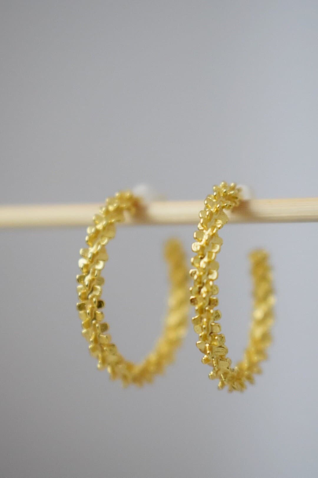 925 Sterling Silver Textured Hoop Earrings, Statement Golden Hoops, Half Modern Stud Earrings, C shape, Push Back, Perfect Gift for Her
